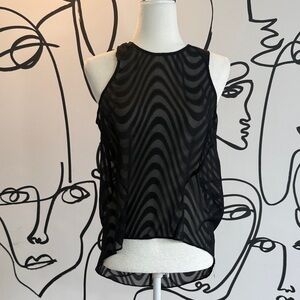 Sheer Black Wave-Pattern Sleeveless Top